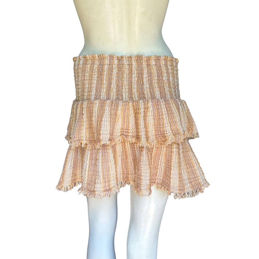 Aerie Muslin Cotton Tan & Brown Neutral Tiered Fringe Mini Skirt Size Large - Picture 8 of 13